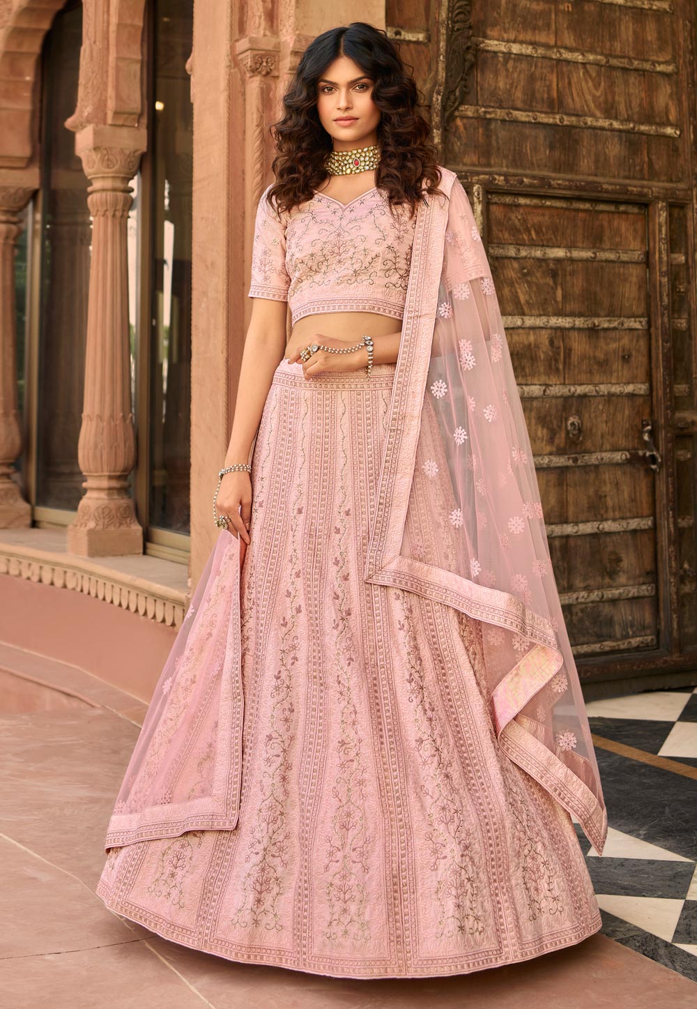 Pink Organza Party Wear Lehenga Choli 235948