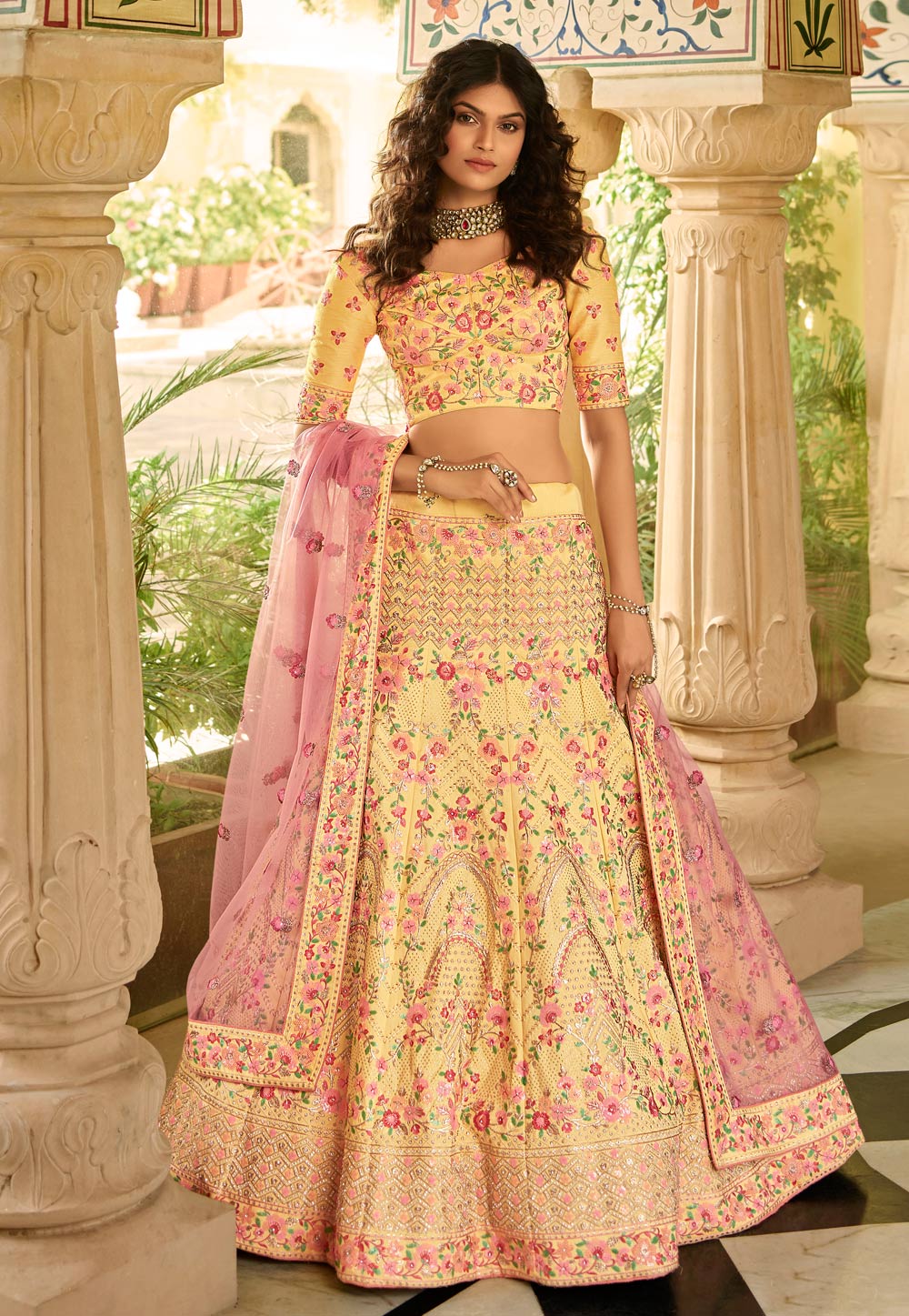 Yellow Art Silk Party Wear Lehenga Choli 235951