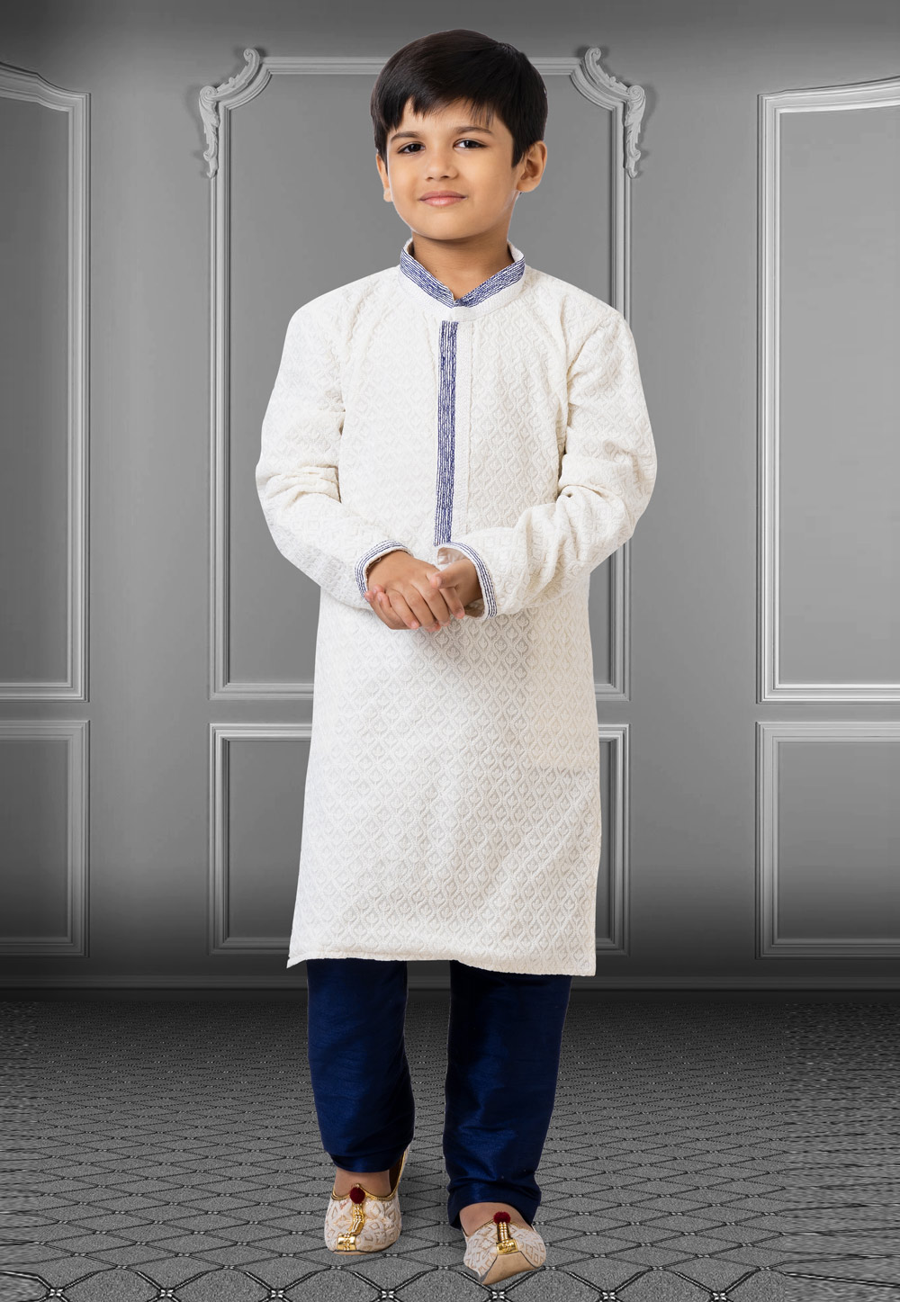 Off White Georgette Readymade Kids Kurta Pajama 250712