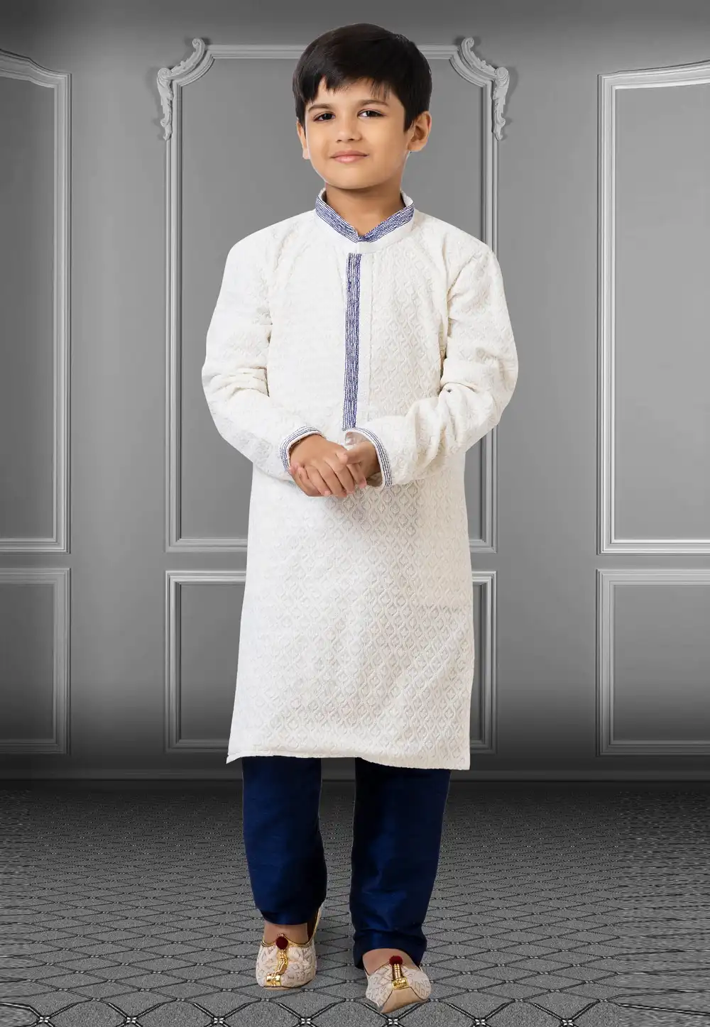 Off White Georgette Readymade Kids Kurta Pajama 250712