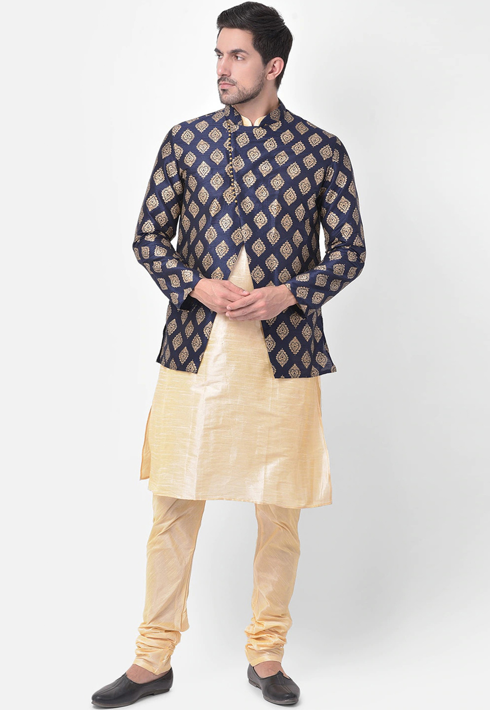 Beige Dupion Silk Kurta Pajama With Jacket 251652