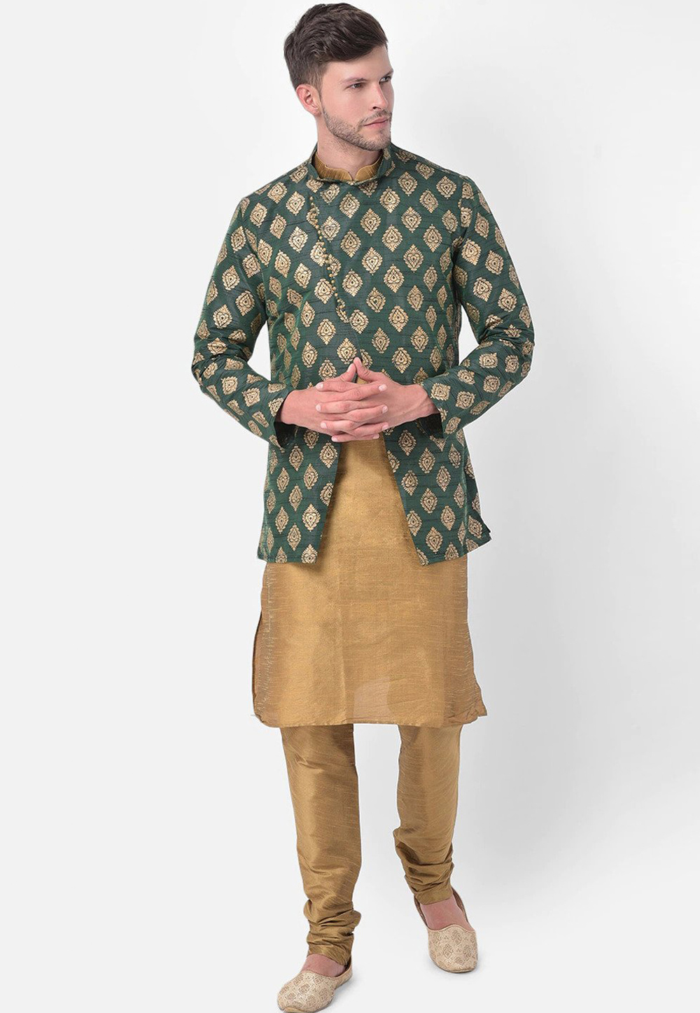 Beige Dupion Silk Kurta Pajama With Jacket 251654