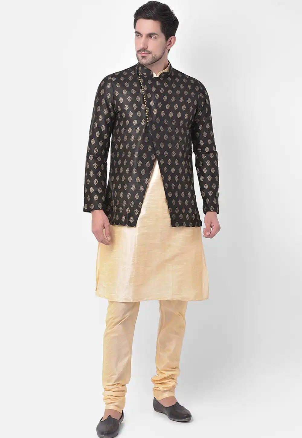 Beige Dupion Silk Kurta Pajama With Jacket 251655