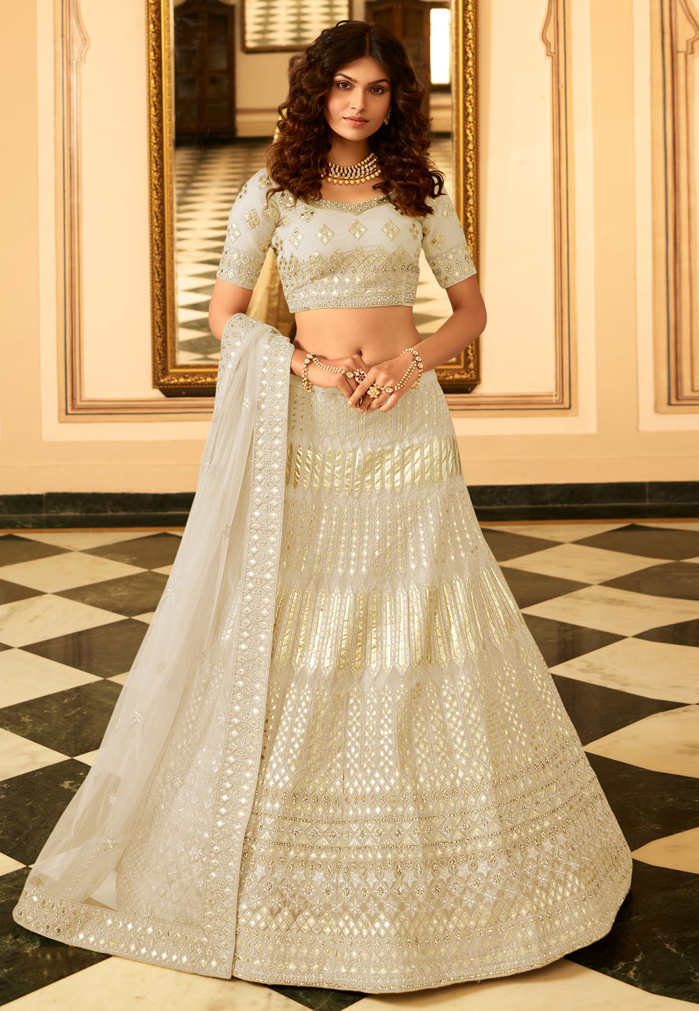 Grey Organza Embroidered Lehenga Choli 238775