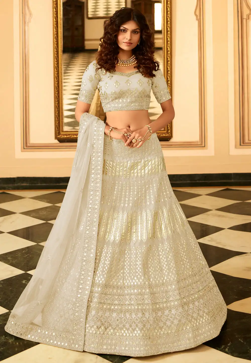Grey Organza Embroidered Lehenga Choli 238775