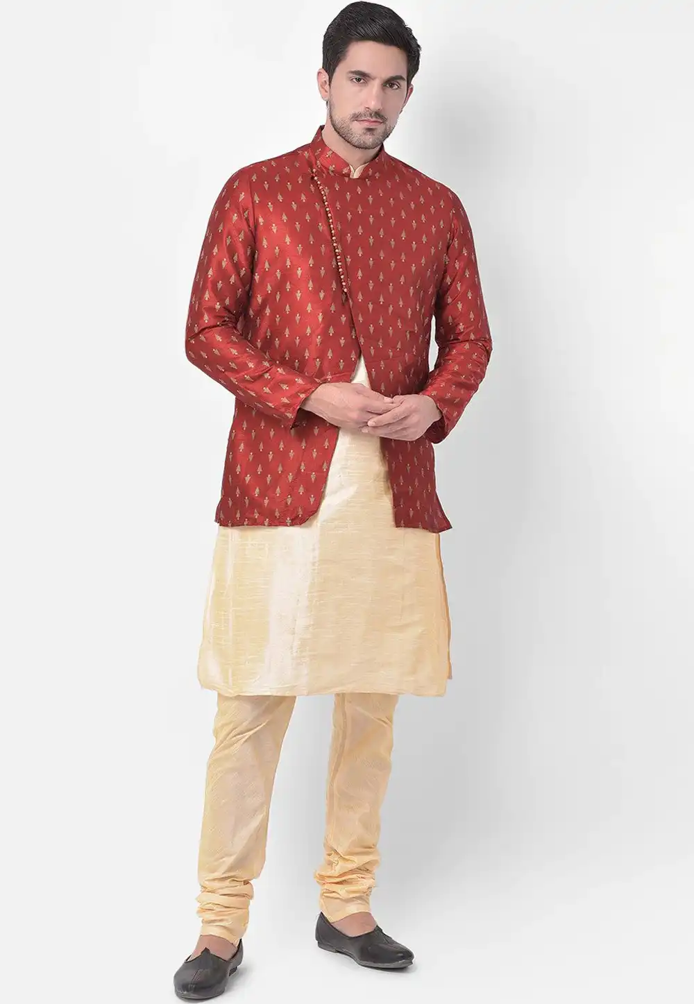 Beige Dupion Silk Kurta Pajama With Jacket 251656
