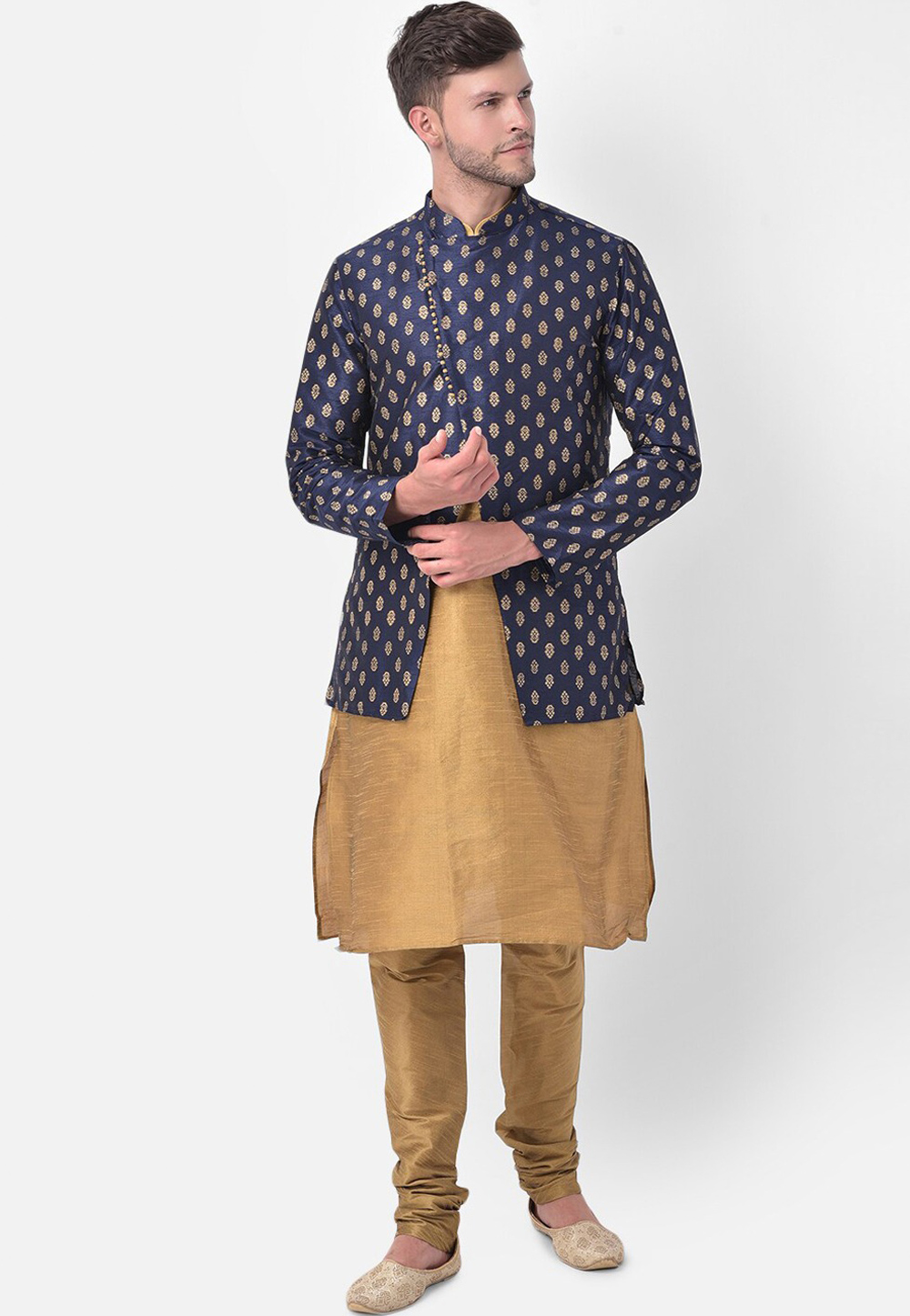 Beige Dupion Silk Kurta Pajama With Jacket 251658