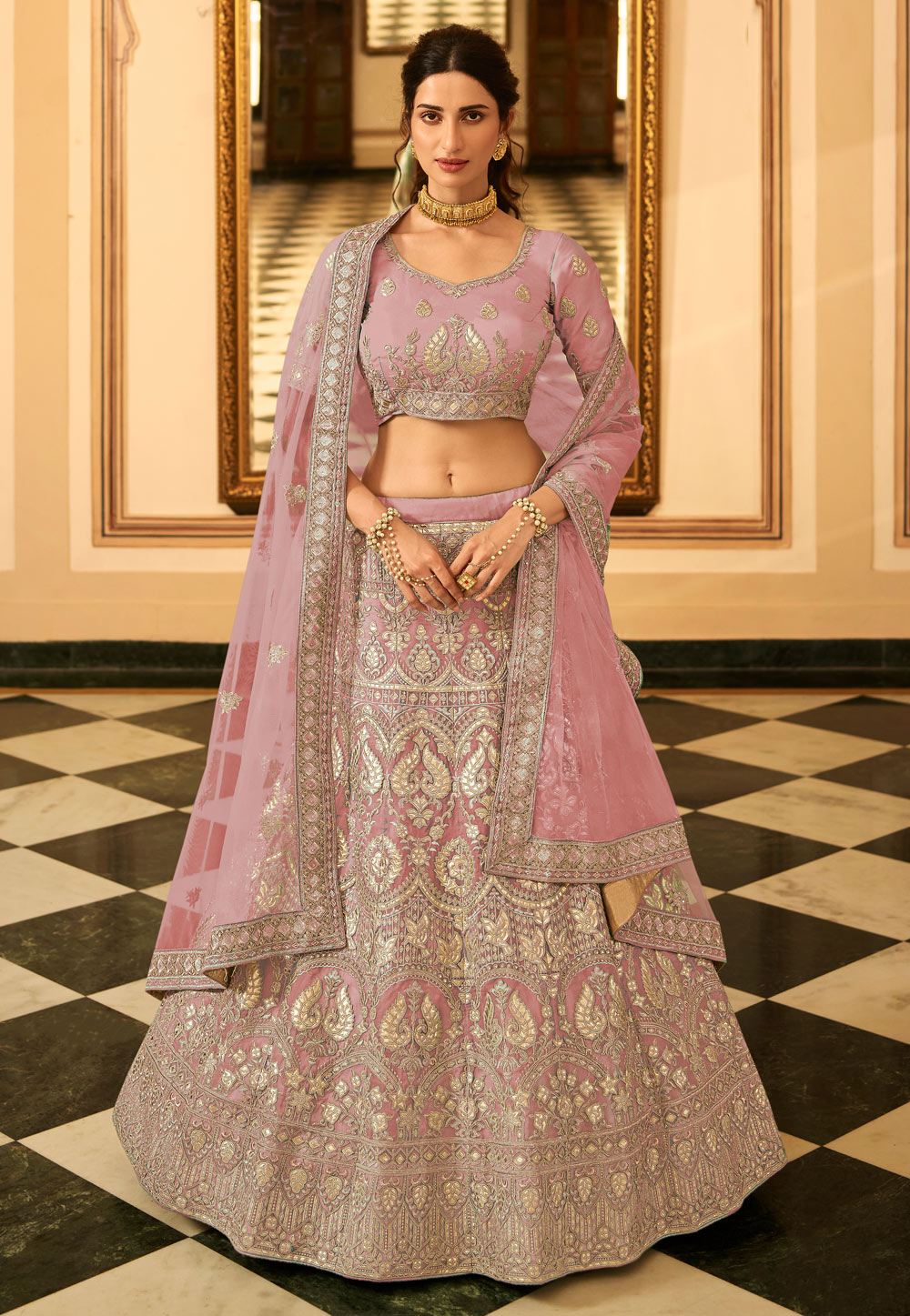 Pink Organza Embroidered Lehenga Choli 238779