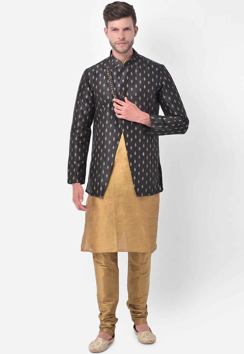 Beige Dupion Silk Kurta Pajama With Jacket 251660