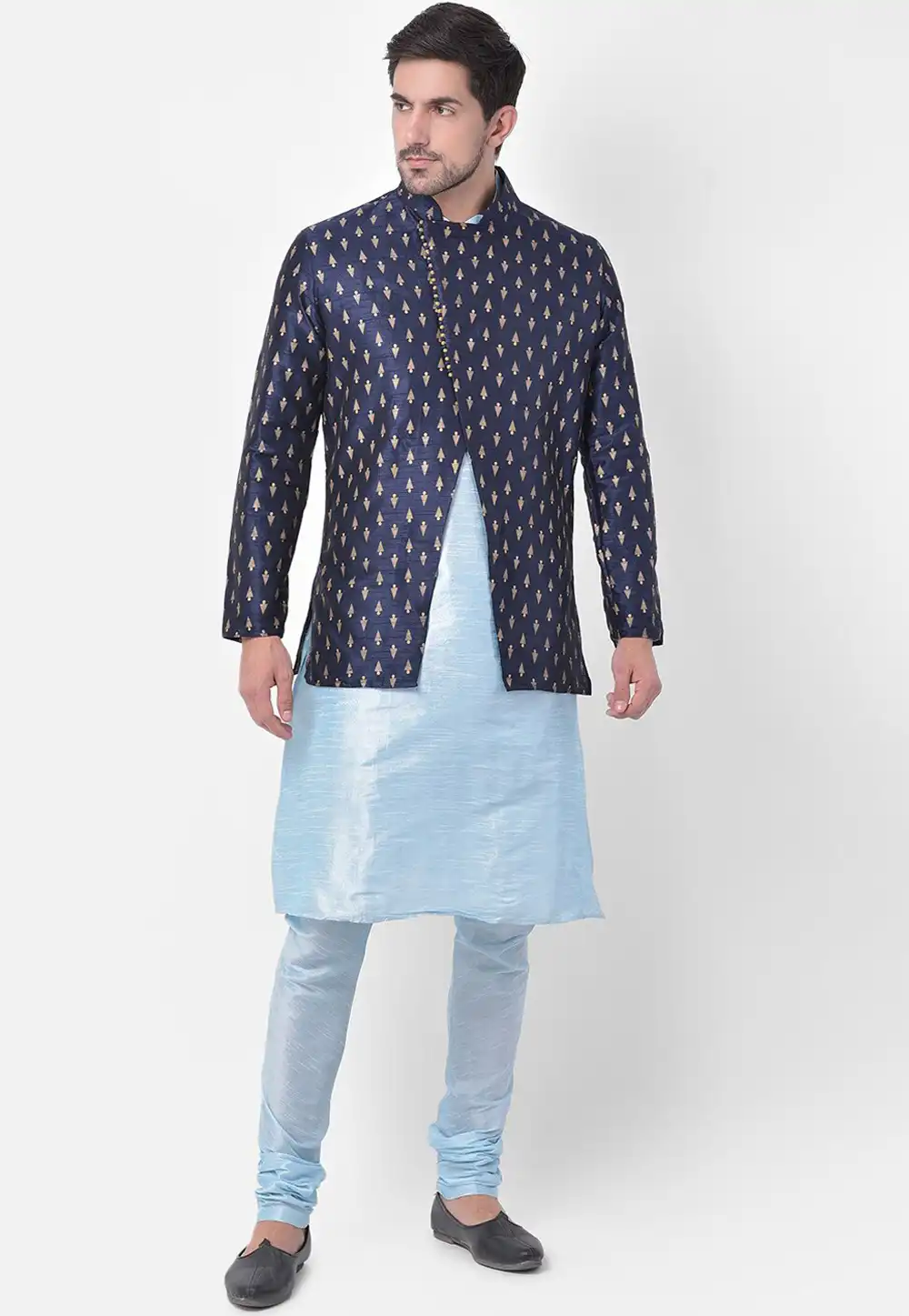 Sky Blue Dupion Silk Kurta Pajama With Jacket 251661