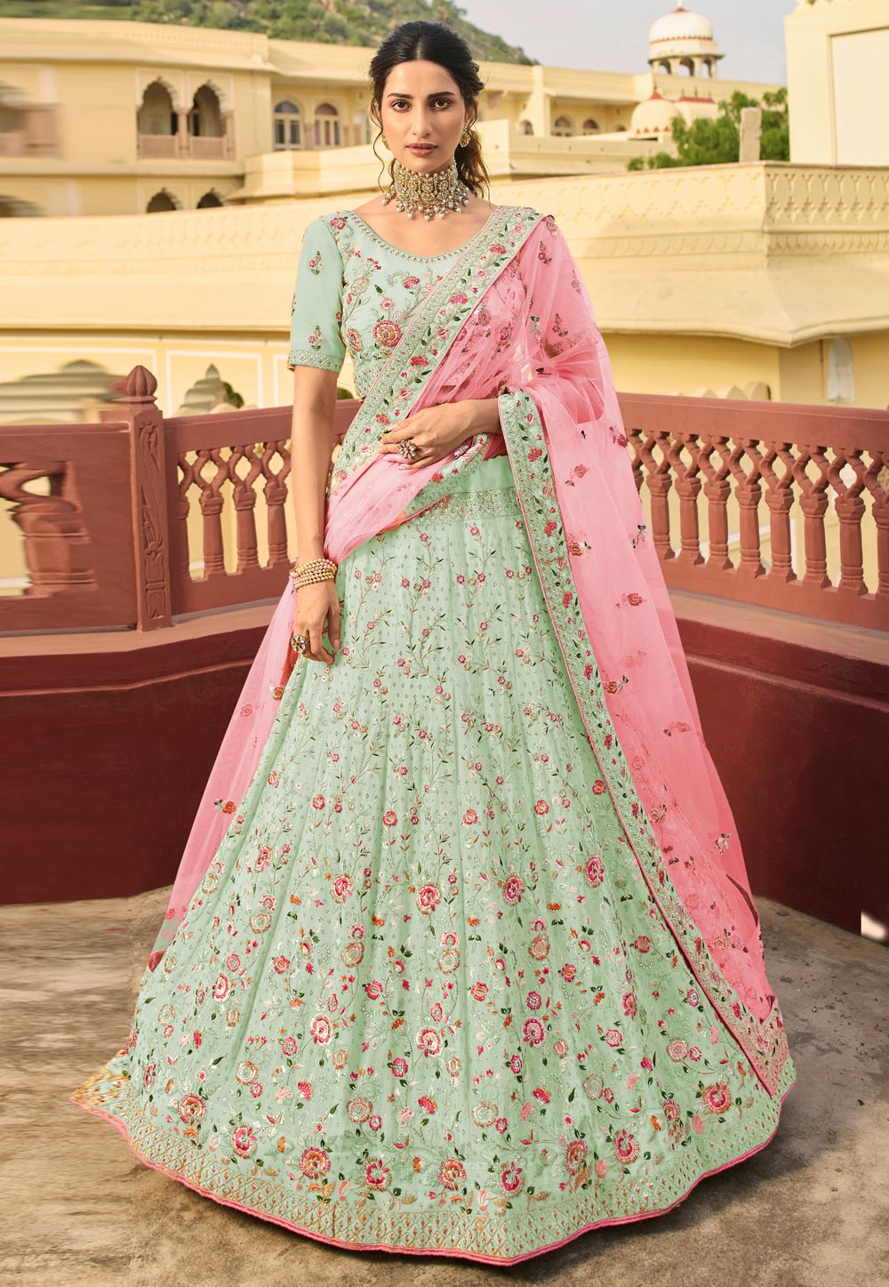 Light Green Organza Party Wear  Lehenga Choli 238784