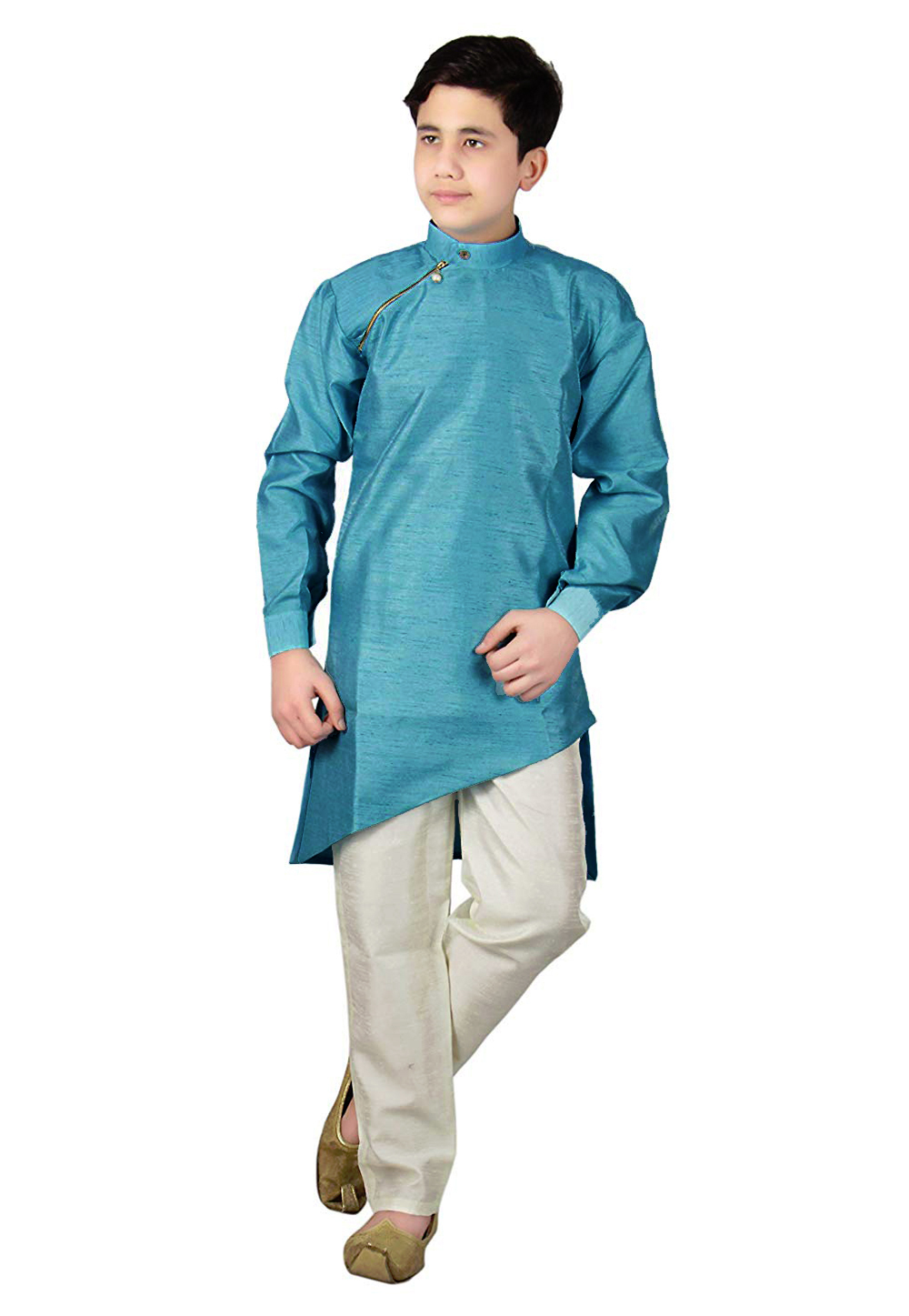 Aqua Dupion Silk Readymade Kurta Pajama 198578