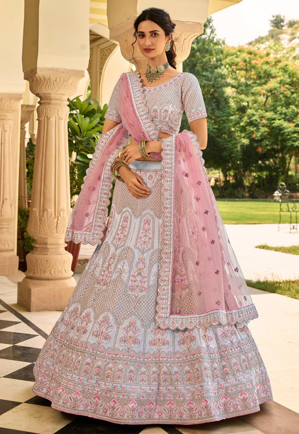 Grey Crepe Embroidered Lehenga Choli 238791