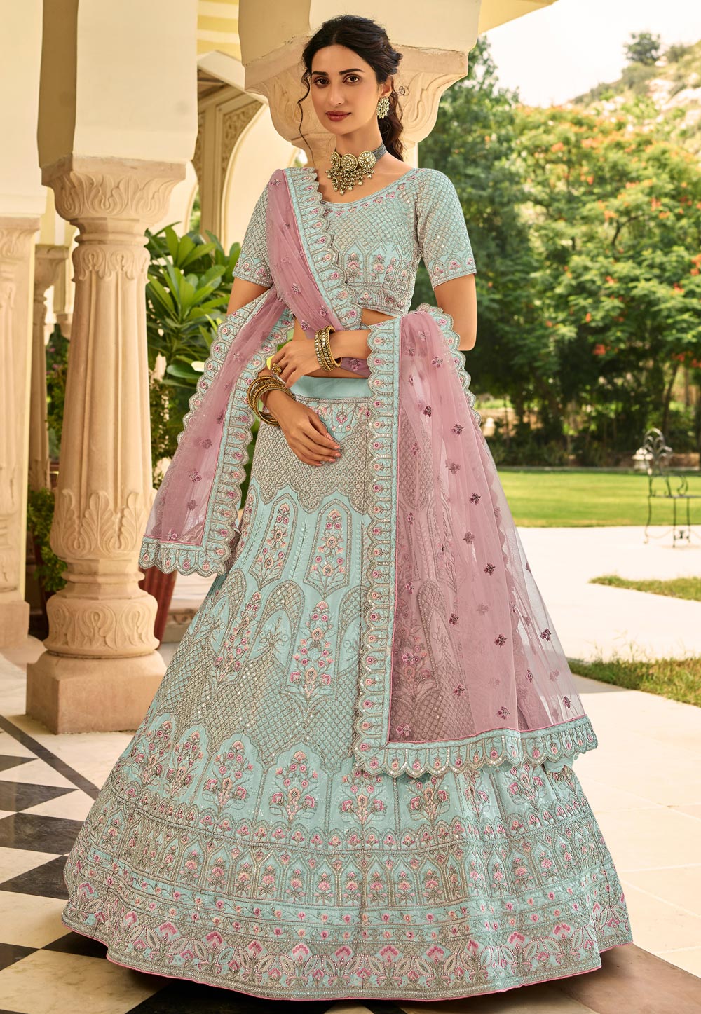 Light Green Crepe Party Wear  Lehenga Choli 238792