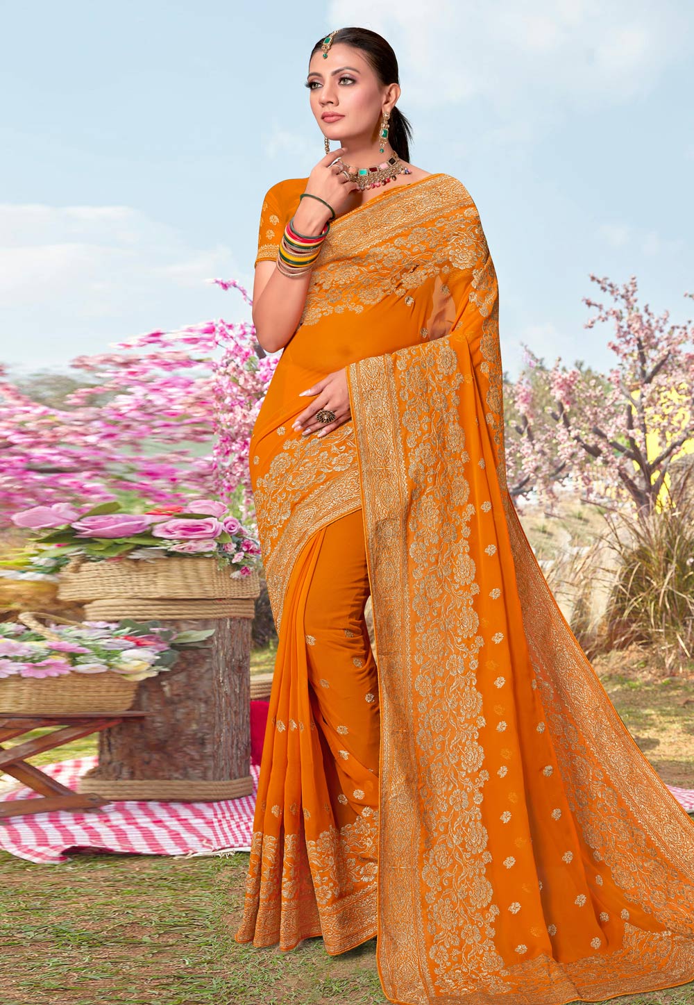Orange Georgette Saree With Blouse 273279