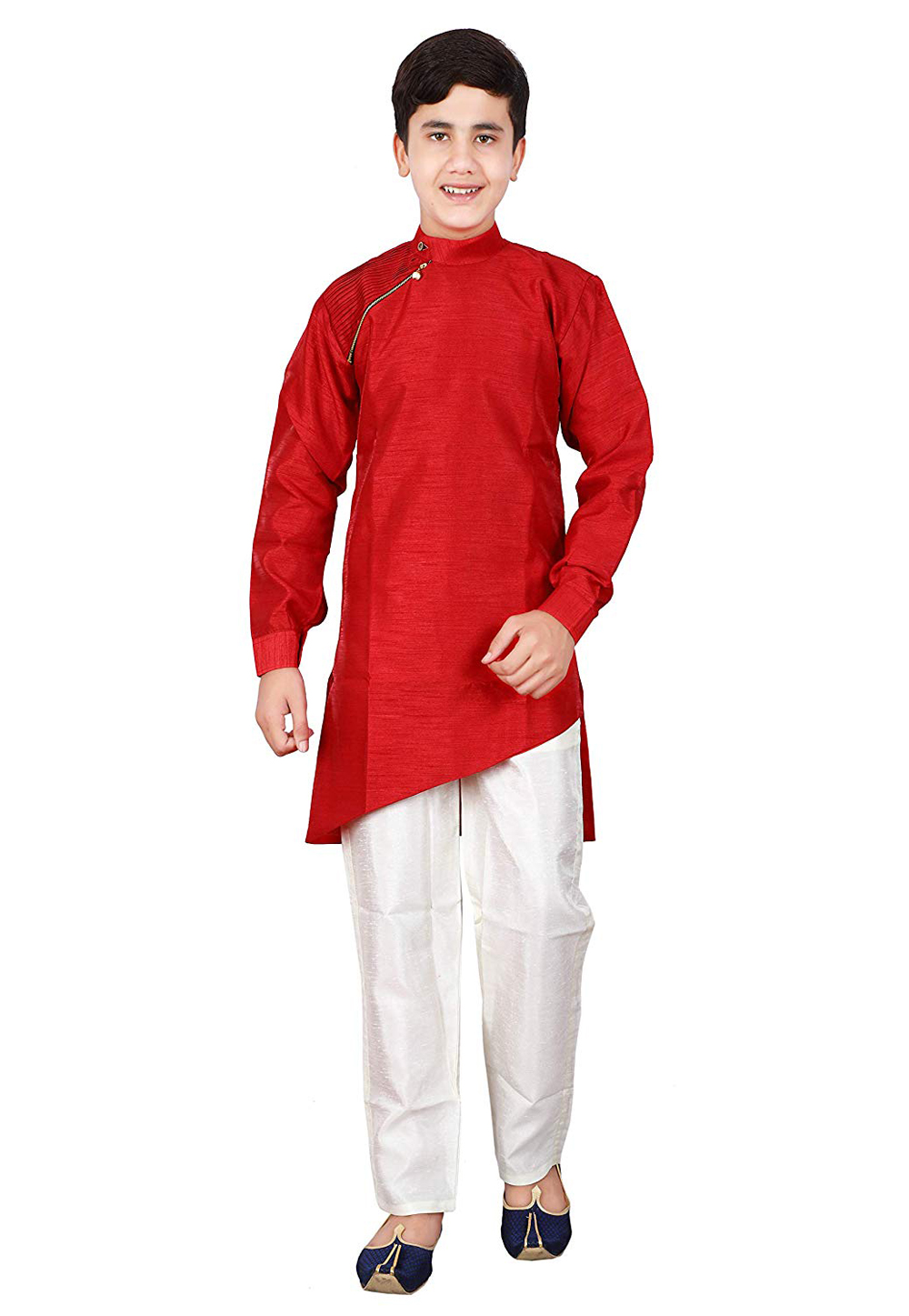 Red Dupion Silk Readymade Kurta Pajama 198579