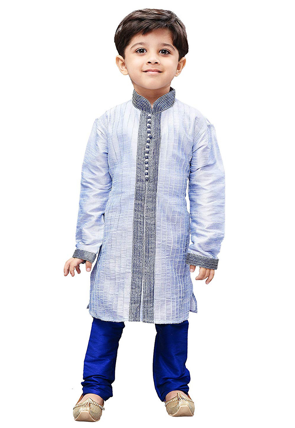Sky Blue Dupion Silk Readymade Kurta Pajama 198581