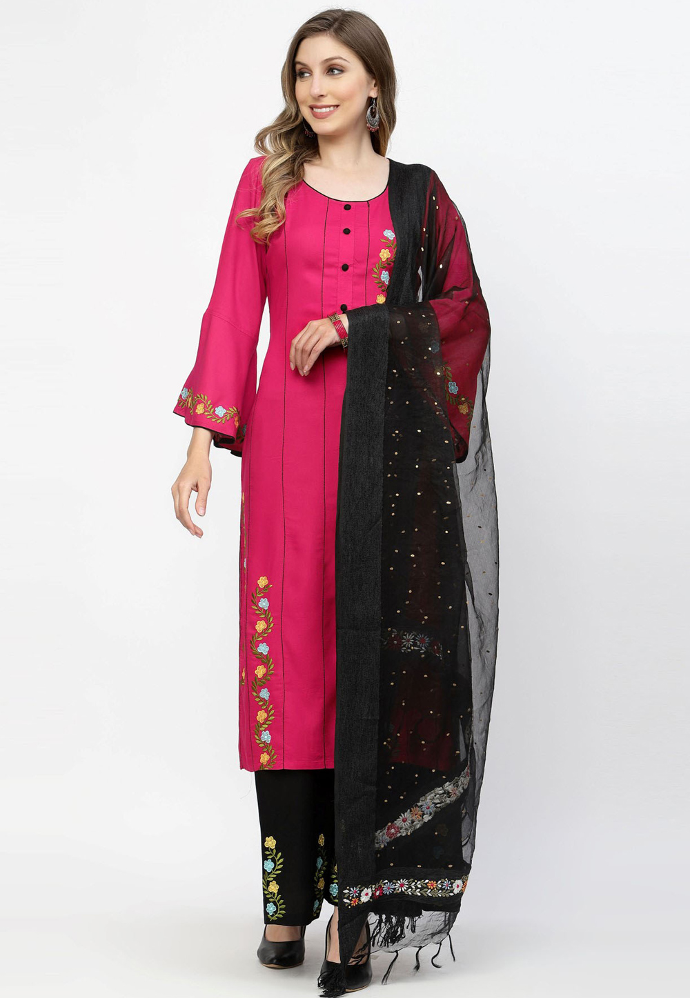 Pink Rayon Readymade Palazzo Suit 257696