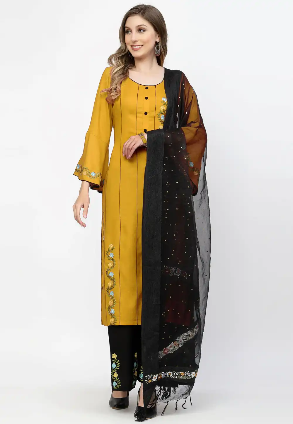 Mustard Rayon Readymade Palazzo Suit 257697