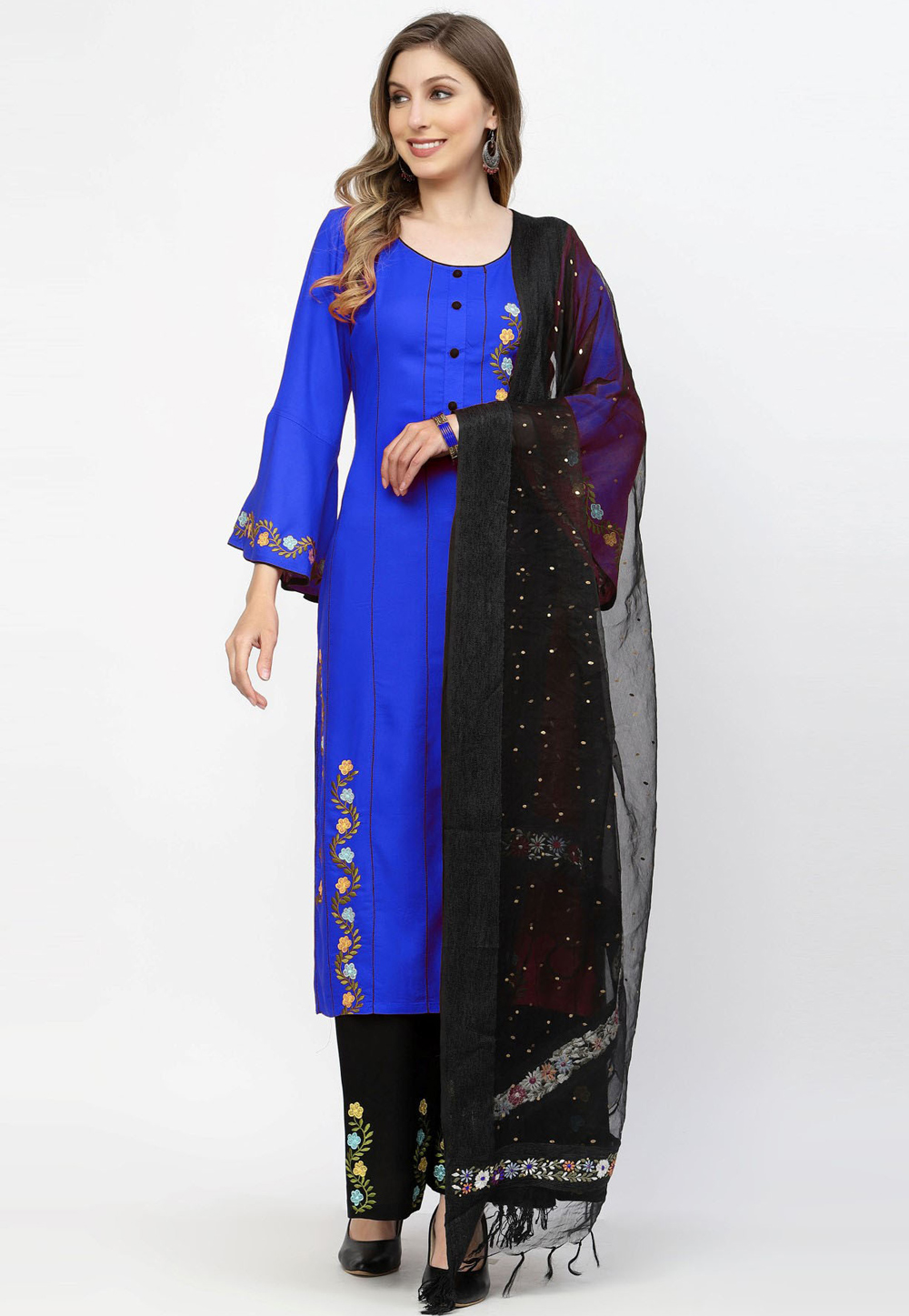 Blue Rayon Readymade Palazzo Suit 257698