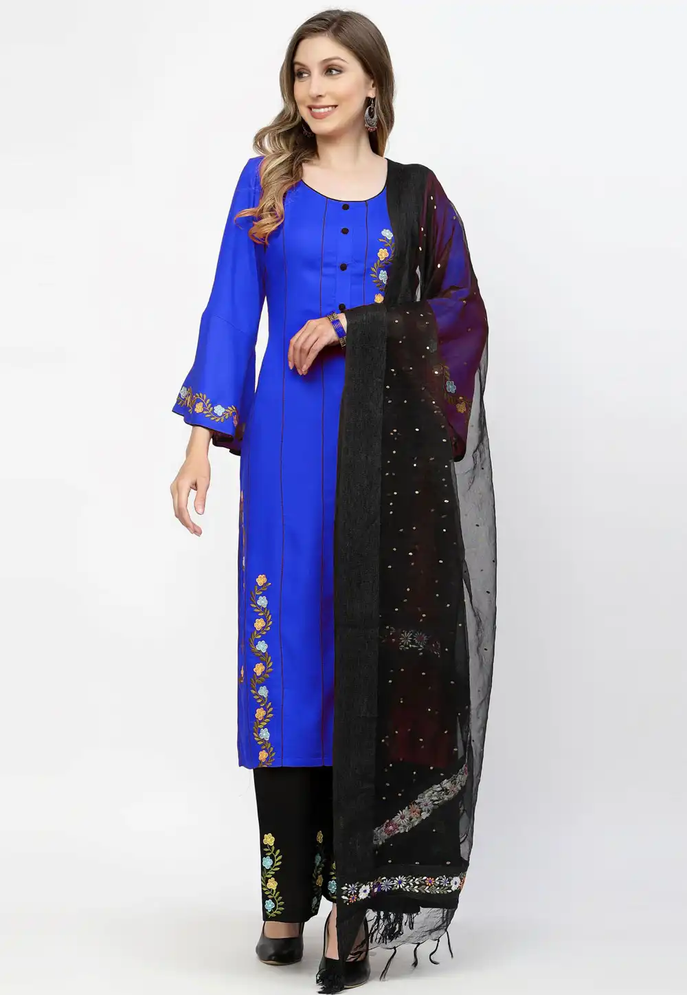 Blue Rayon Readymade Palazzo Suit 257698