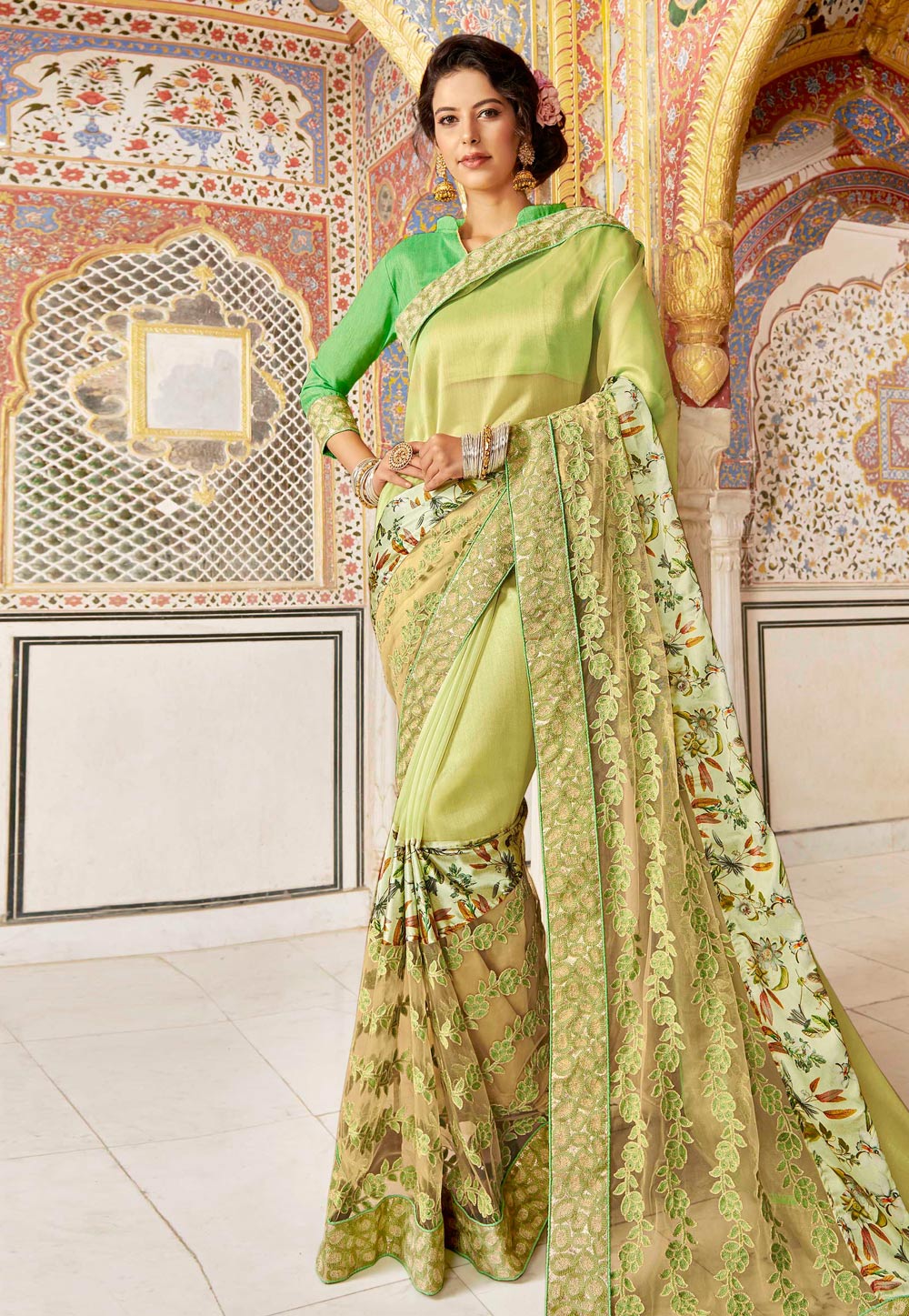 Light Green Silk Festival Wear Saree 182215