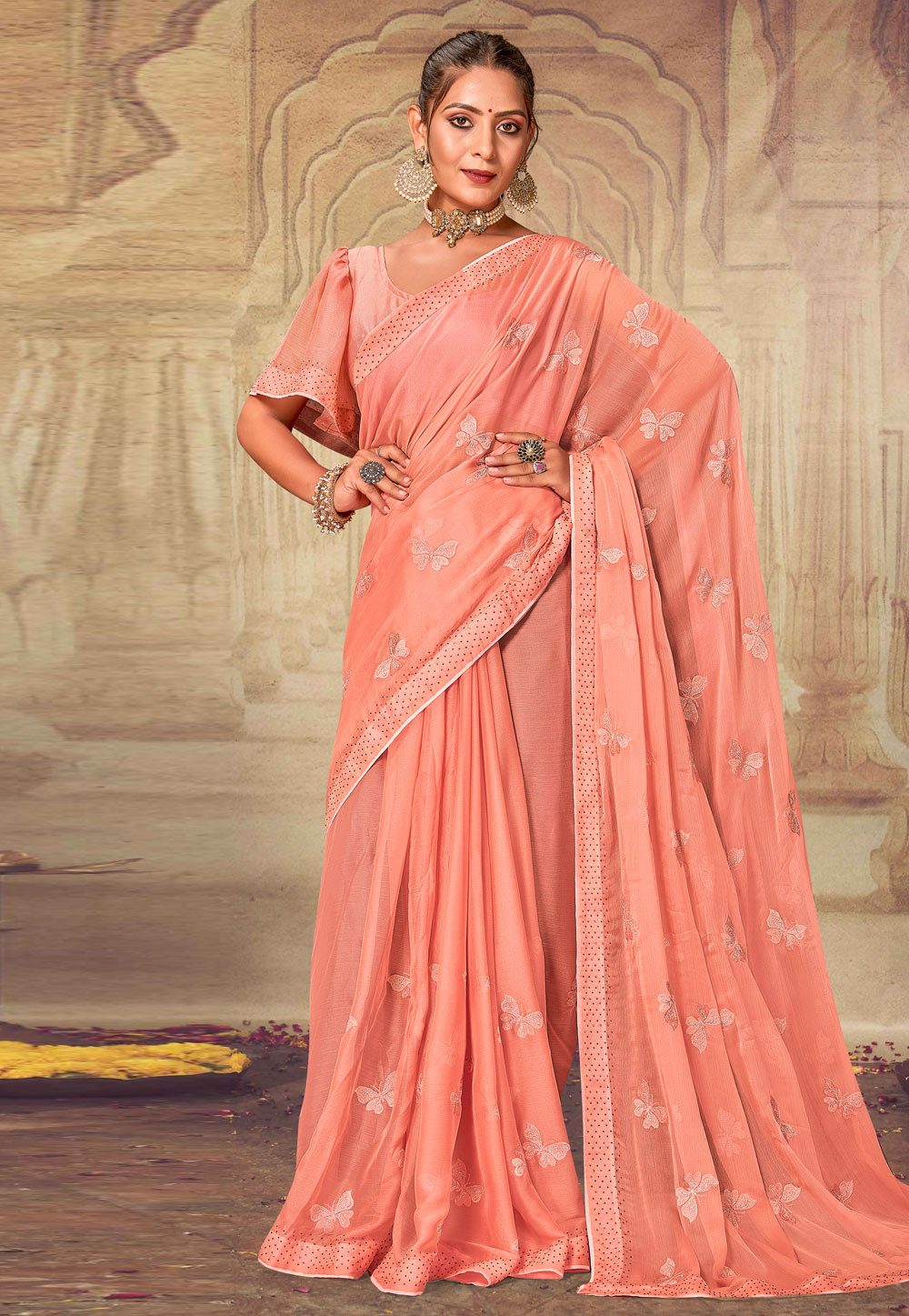 Peach Soft Silk Saree With Blouse 275191