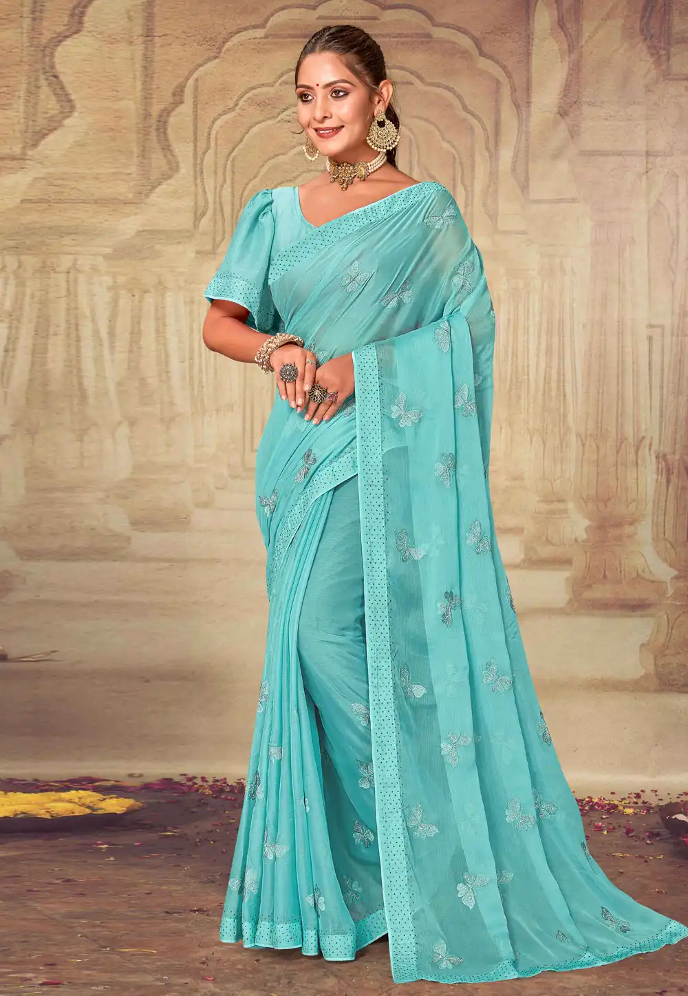 Sky Blue Soft Silk Saree With Blouse 275195
