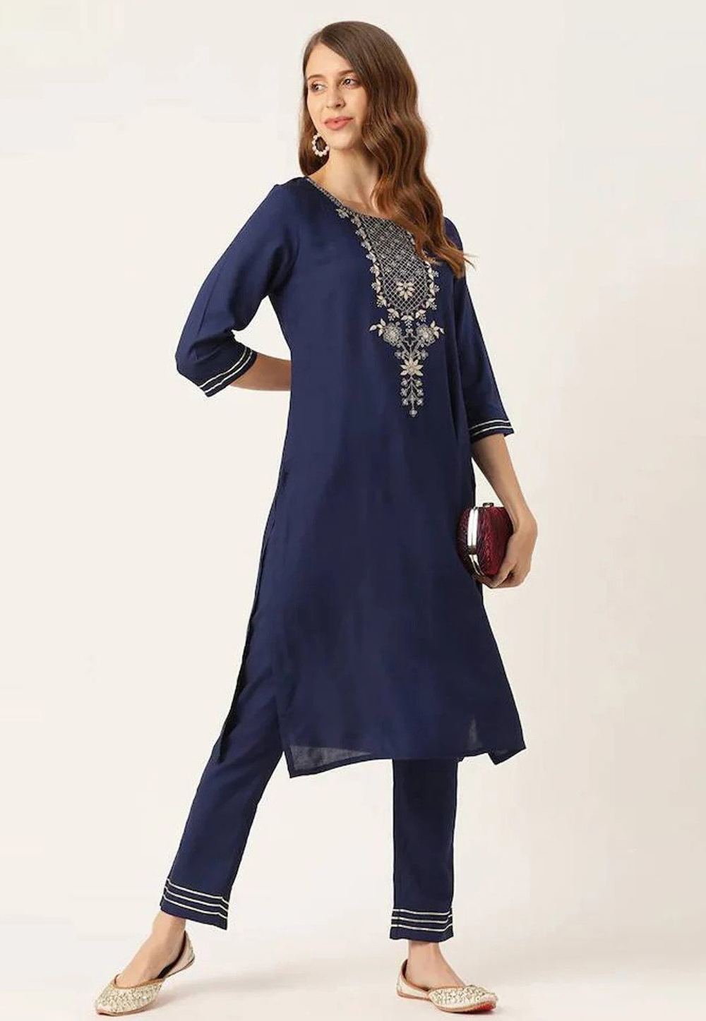 Navy Blue Rayon Kurta Set With Pant 252913