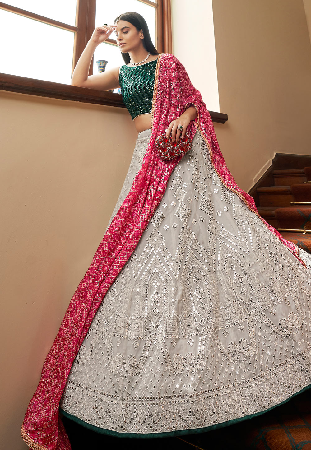 Grey Organza Flared Lehenga Choli 231477