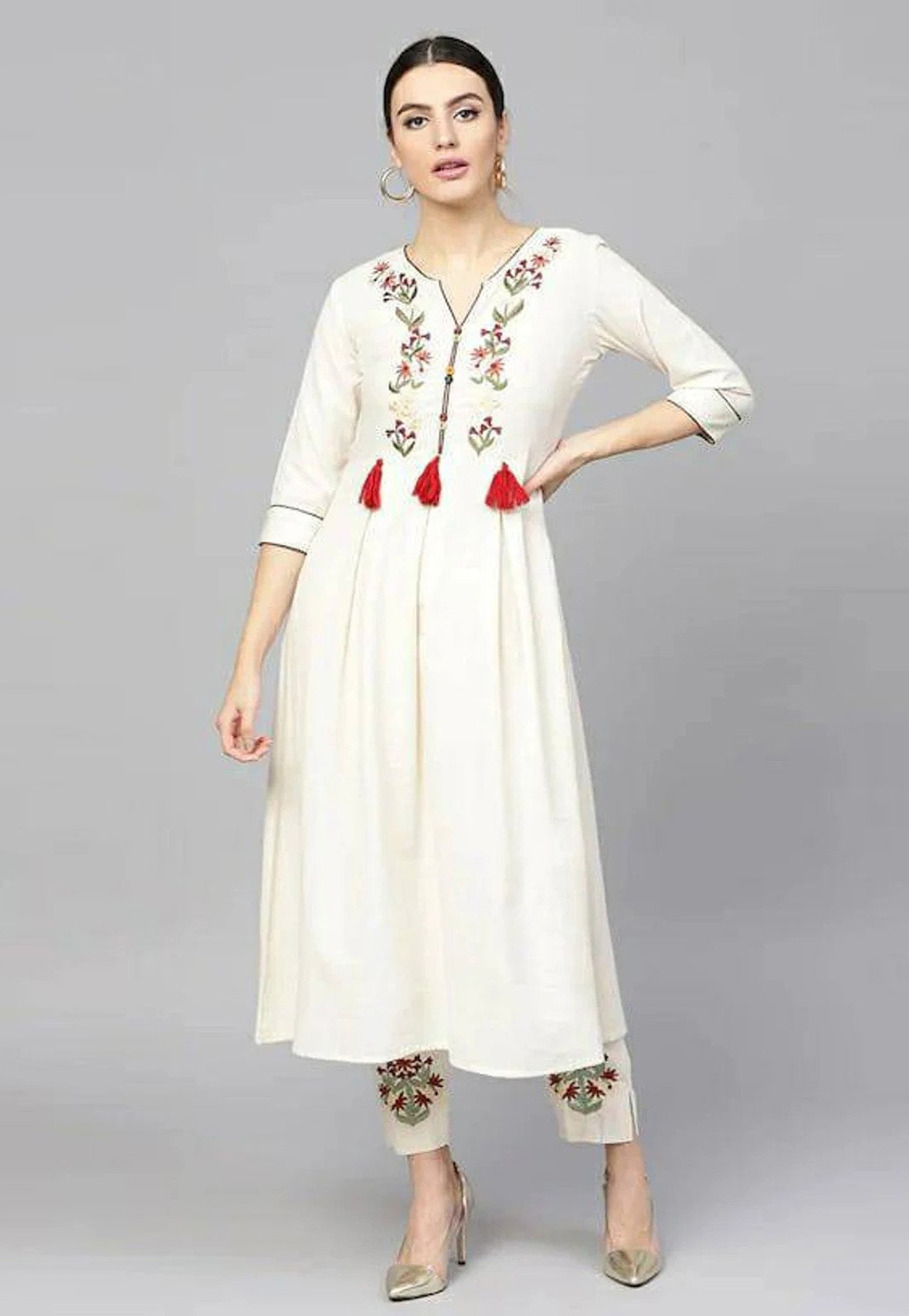 Off White Rayon Kurta Set With Pant 252917