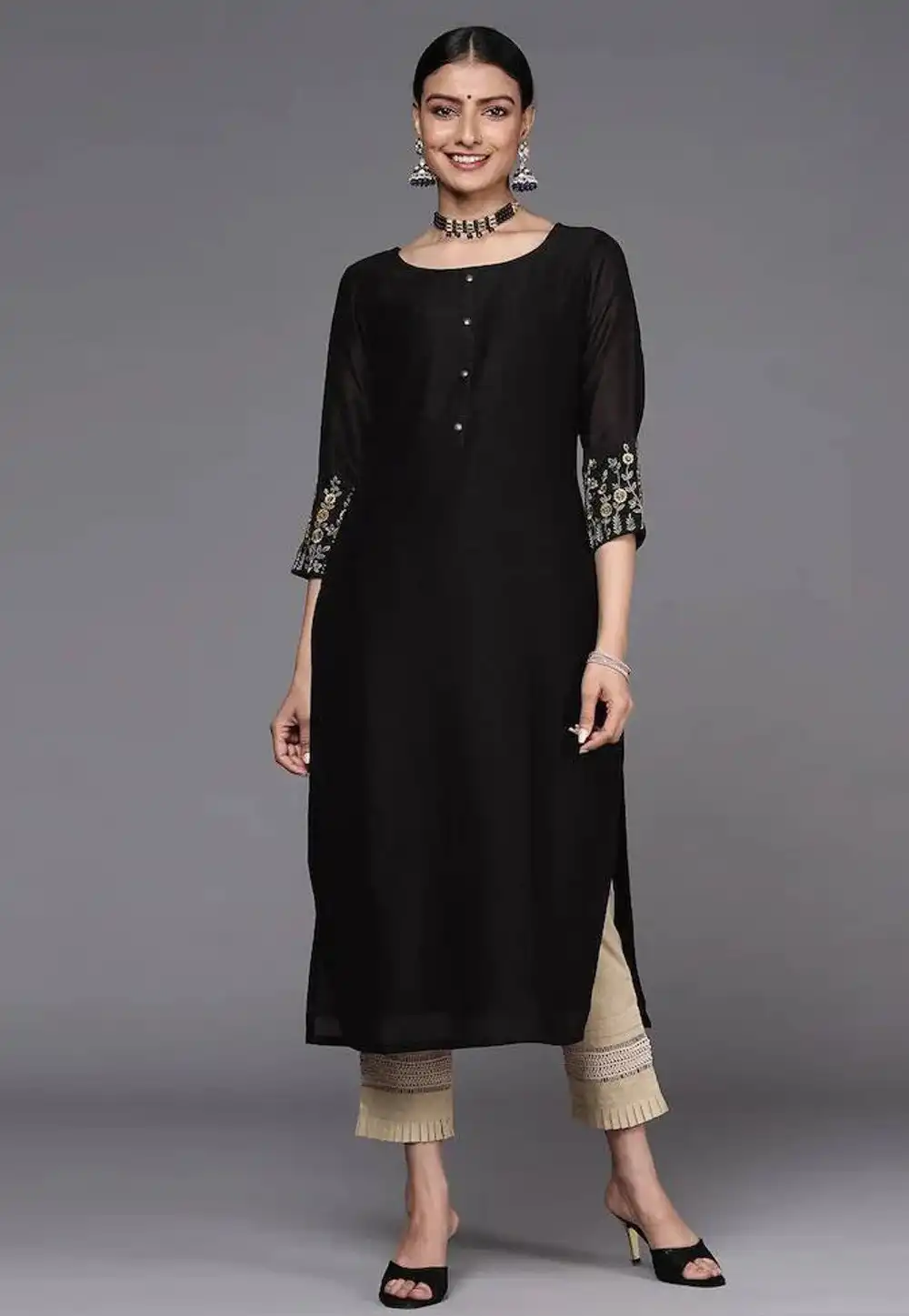 Black Dupion Silk Kurta Set With Pant 252919