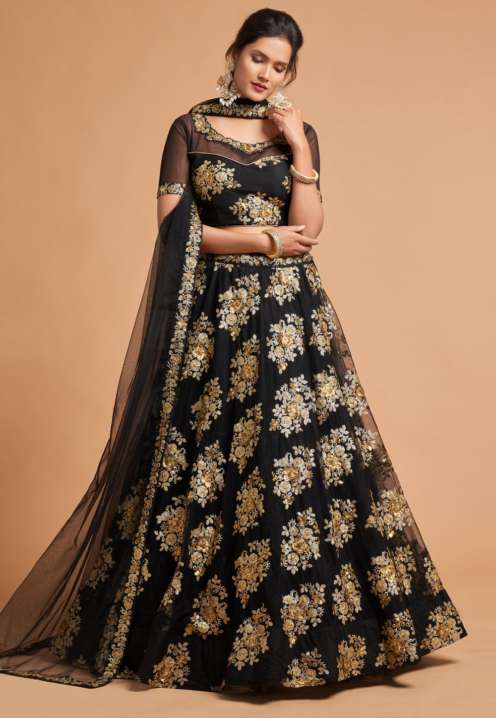 Black Soft Net Circular Lehenga Choli 244033
