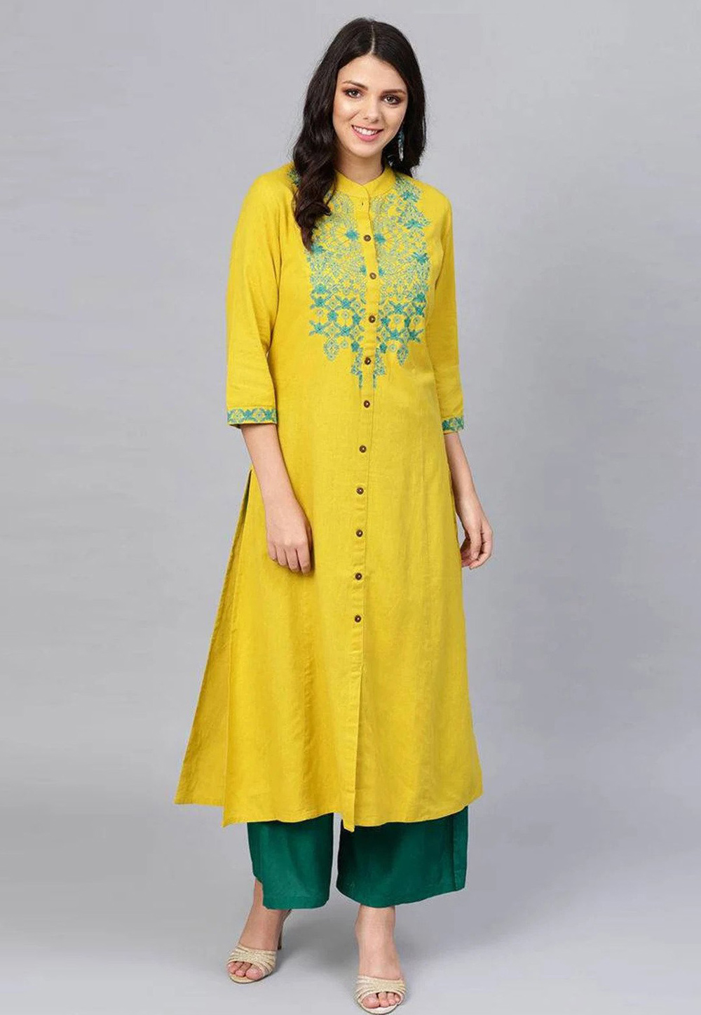 Yellow Rayon Kurta Set With Palazzo 252920