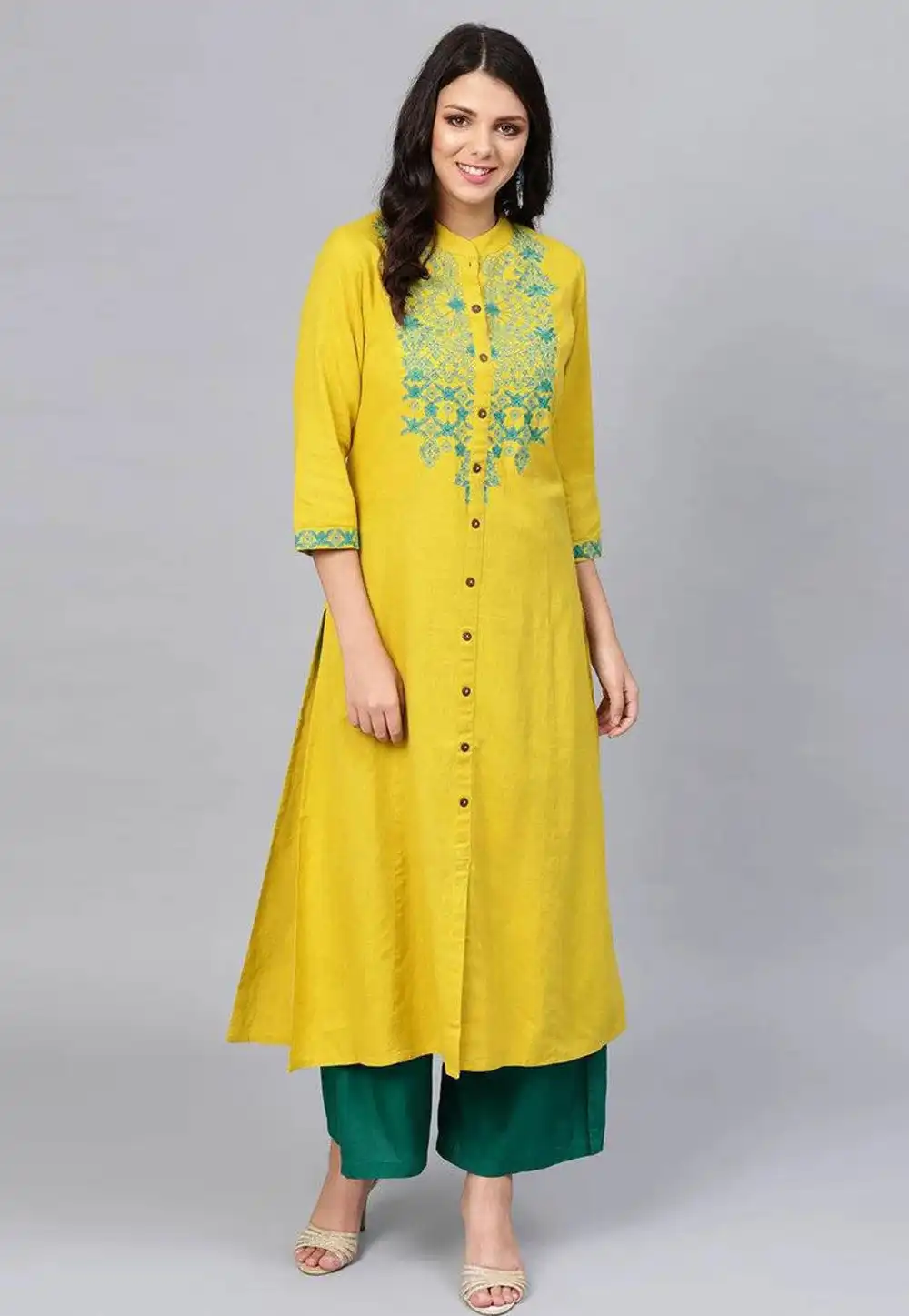 Yellow Rayon Kurta Set With Palazzo 252920