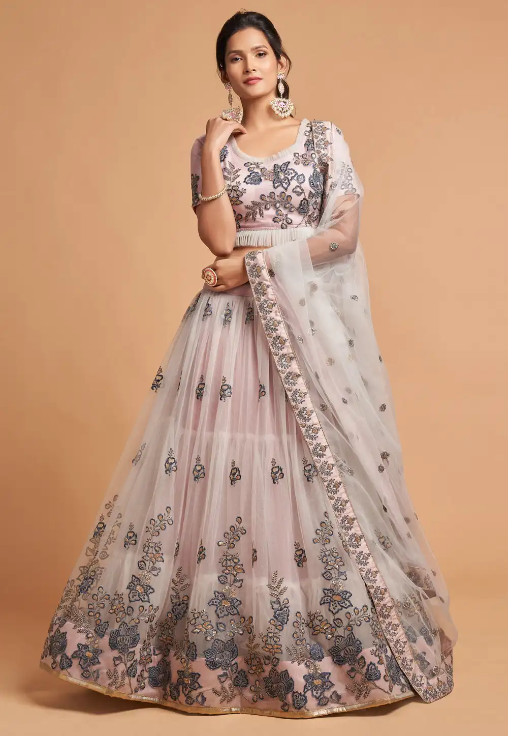 Pink Soft Net Circular Lehenga Choli 244034