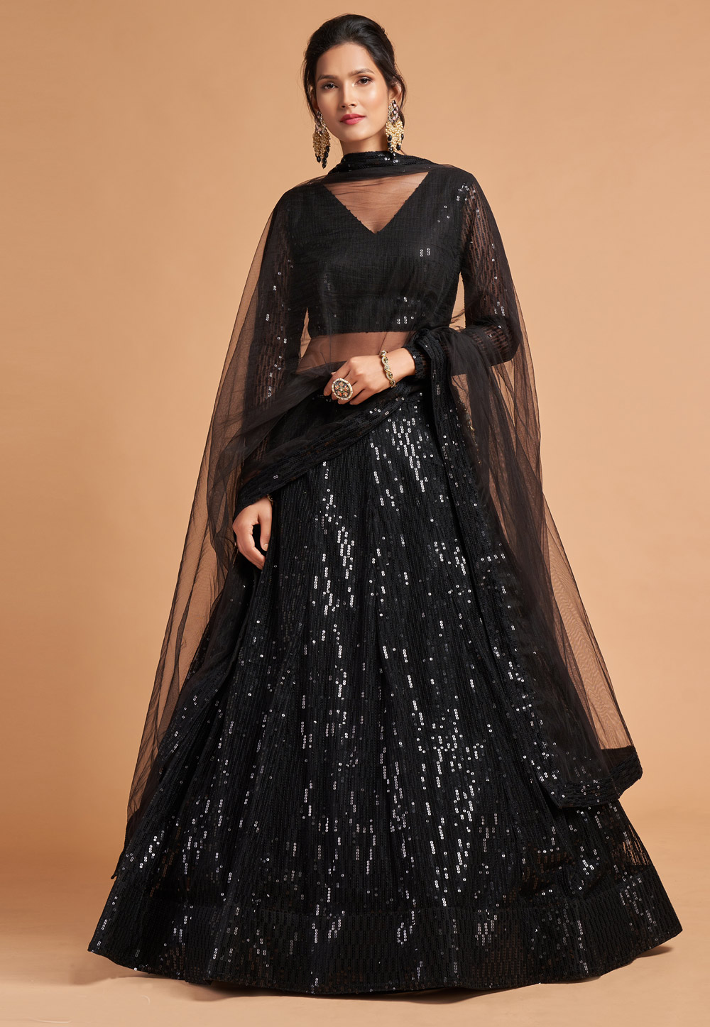 Black Soft Net Circular Lehenga Choli 244035