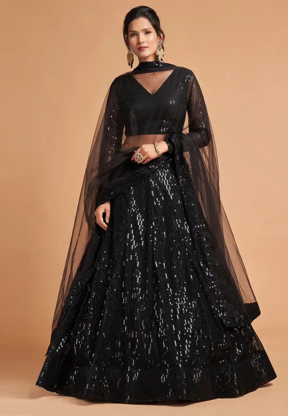 Black Soft Net Circular Lehenga Choli 244035