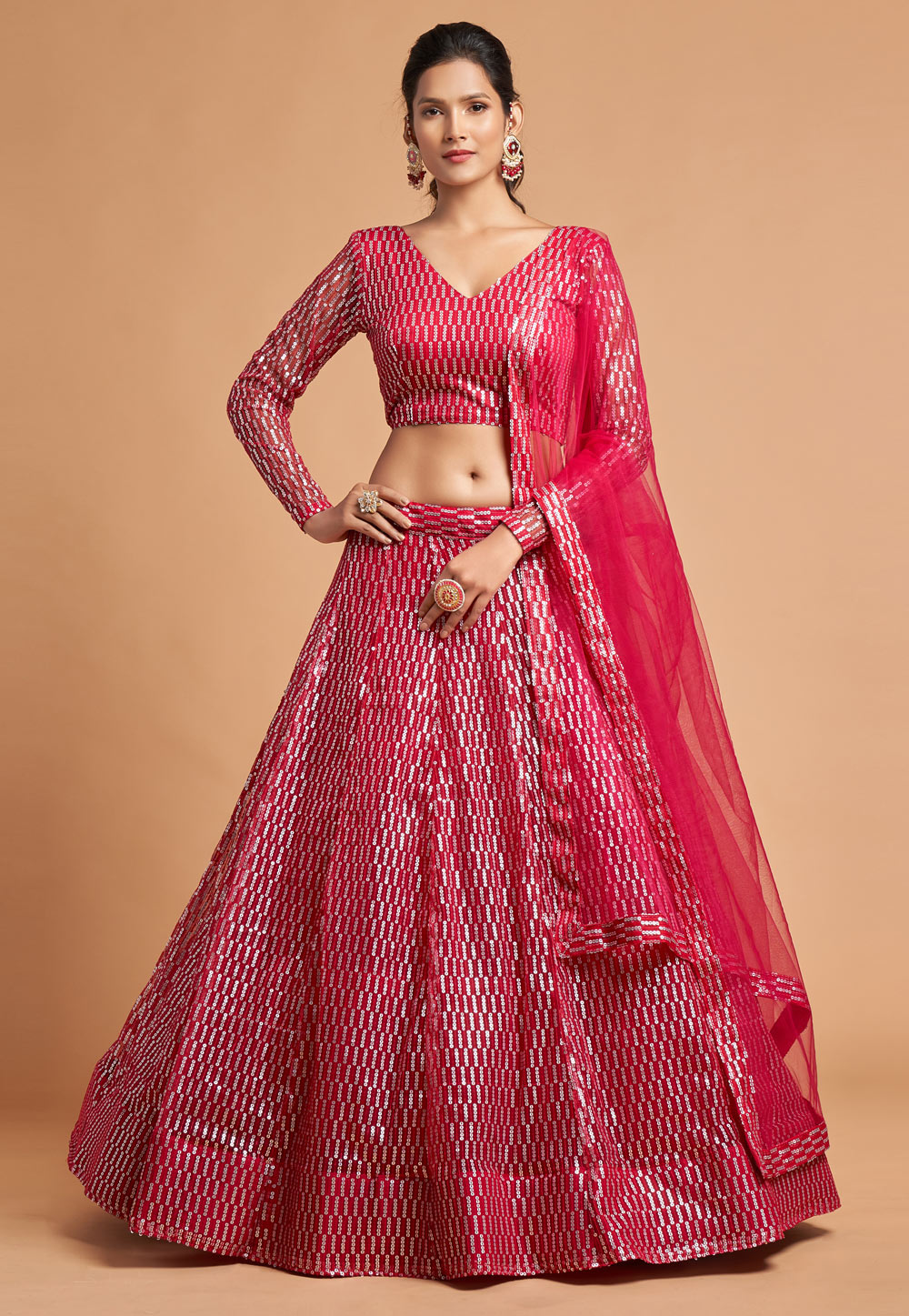 Magenta Soft Net Circular Lehenga Choli 244037