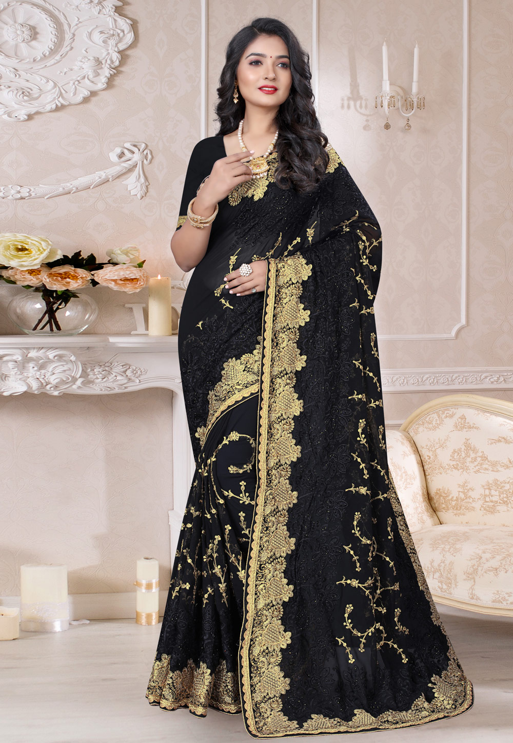 Black Georgette Festival Wear Saree 212277