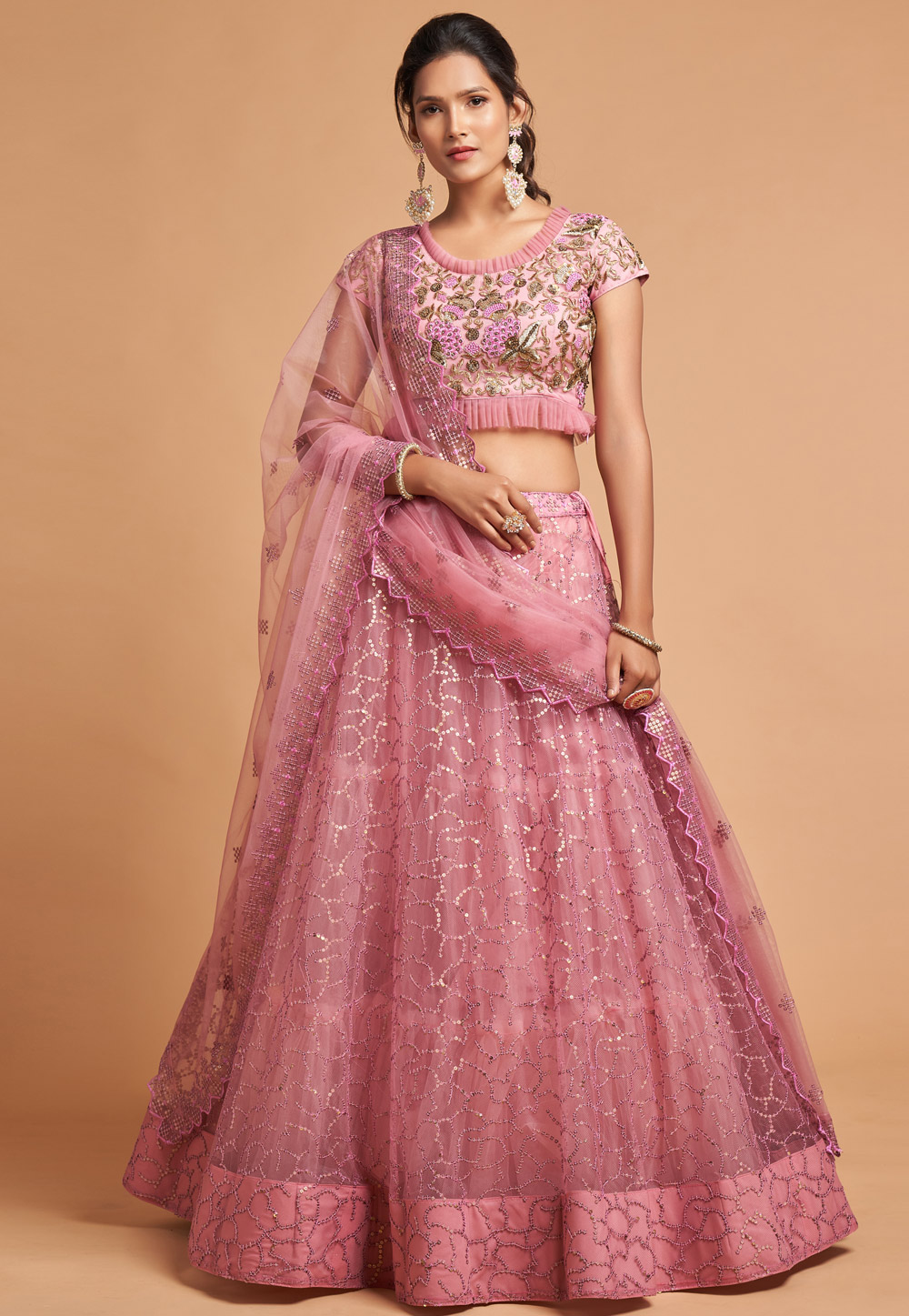 Pink Soft Net Circular Lehenga Choli 244040