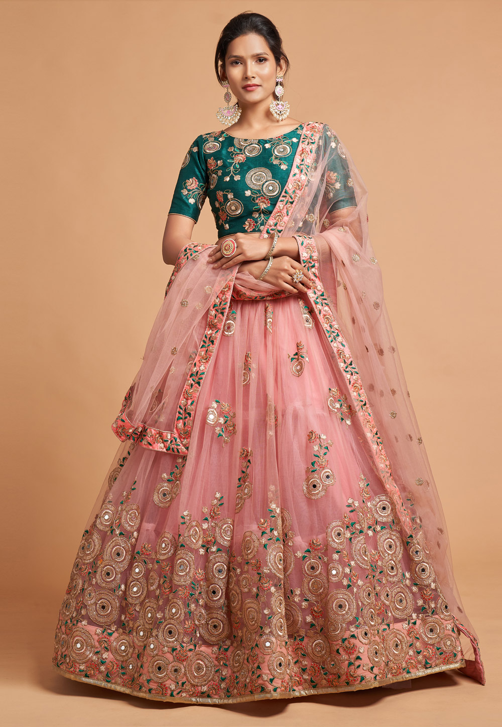 Pink Soft Net Circular Lehenga Choli 244042