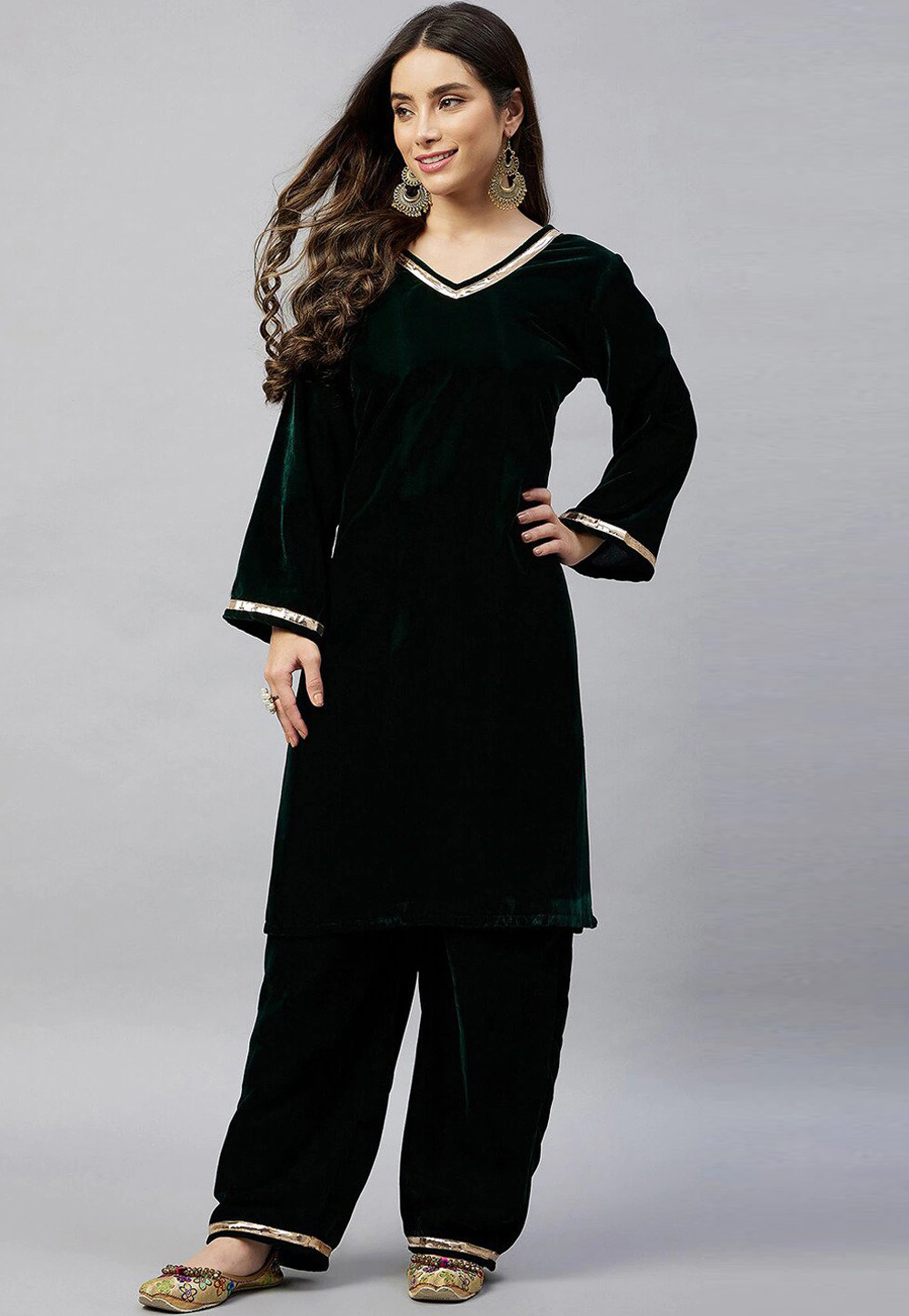 Black Velvet Kurta Set With Palazzo 254234