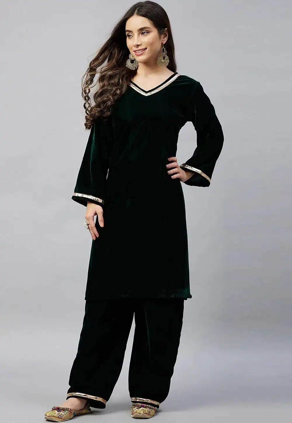 Black Velvet Kurta Set With Palazzo 254234