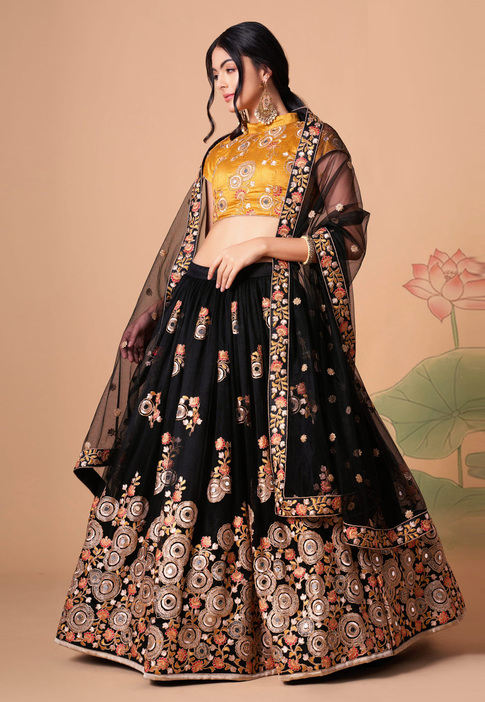 Black Soft Net Circular Lehenga Choli 259151