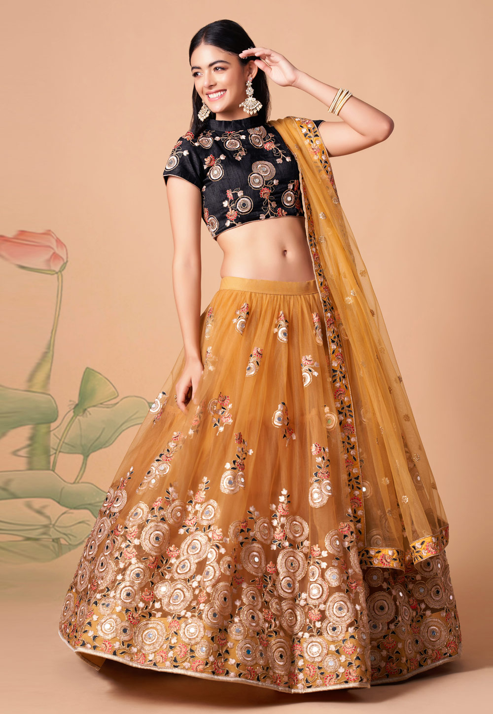 Mustard Soft Net Circular Lehenga Choli 259152