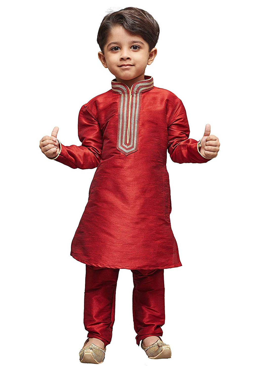 Maroon Dupion Silk Readymade Kurta Pajama 198583