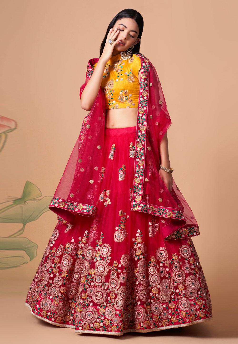 Magenta Soft Net Circular Lehenga Choli 259157