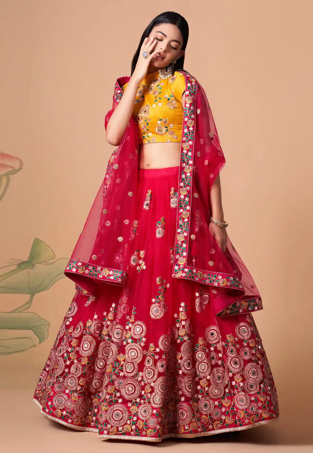 Magenta Soft Net Circular Lehenga Choli 259157