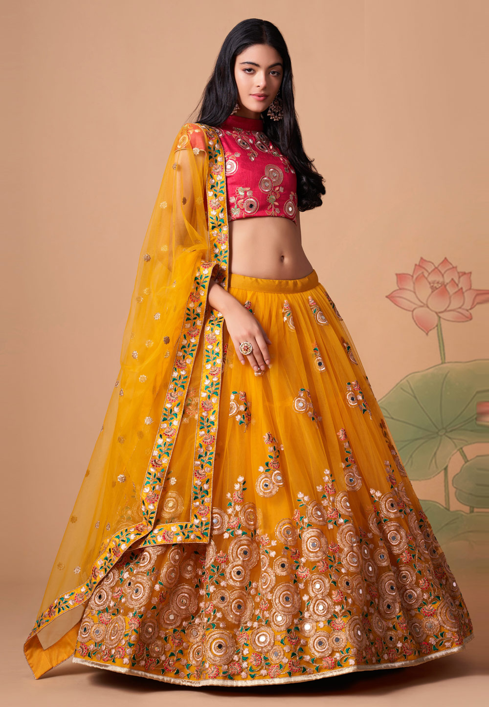 Yellow Soft Net Circular Lehenga Choli 259158